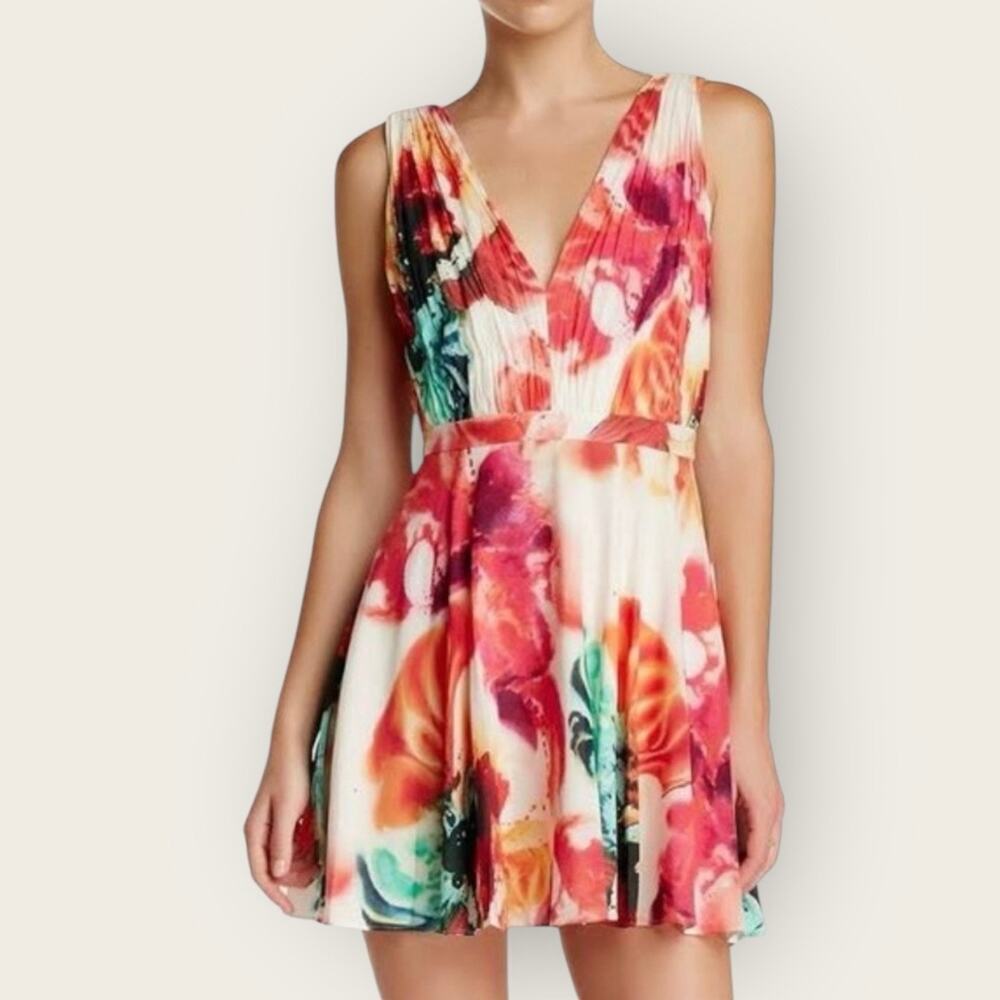 NWT | Alice + Olivia | Floral Print Silk Mini Dress | Multicolor | Size 0